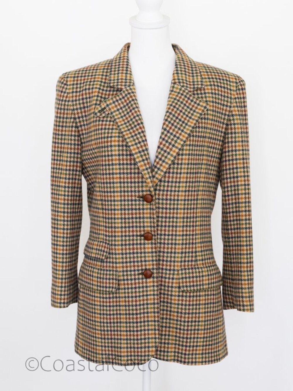 Vintage LizSport Houndstooth Wool Blend Women's 4 Blazer Equestrian Academia